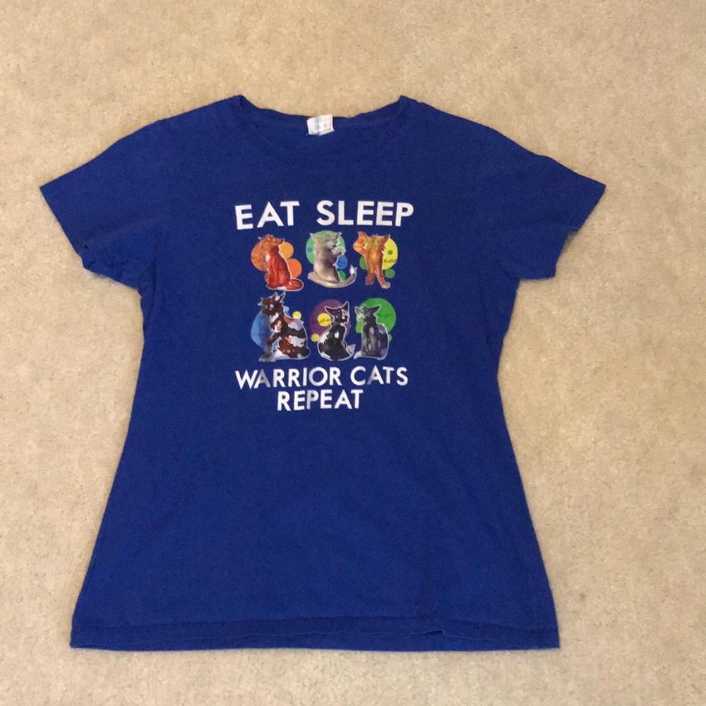 Blue Graphic Tee with Warrior Cats Design